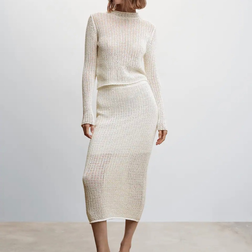 Mango Openwork Knit Sweater and Skirt Set